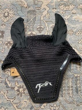 Penelope Leprovost Black Crochet Horse Ear Bonnet